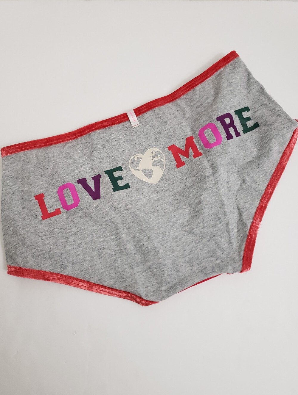 NWT Small VS Pink Gray Red Boyshort - Love More Text On Back